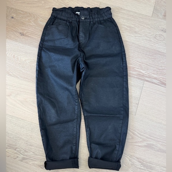 Zara Pants - Zara Women’s Black Faux Leather Paperbag Pants High Rise Elastic Waist Pockets 4